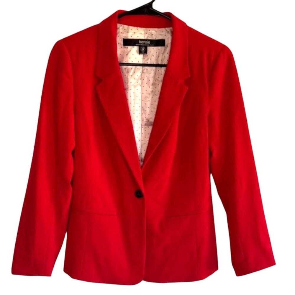Kensie Women's Vibrant Red Blazer with polka dot lining